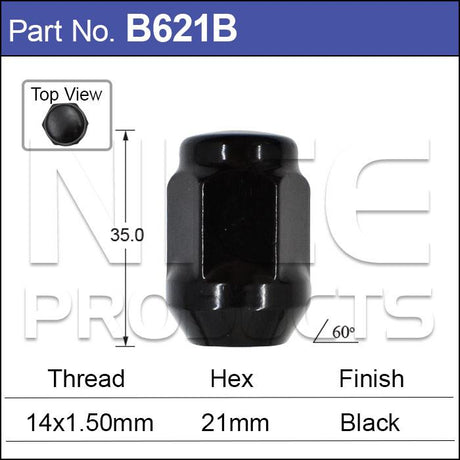 Wheel Nuts BLACK pk25 B621B-25 - Nice Products | Universal Auto Spares