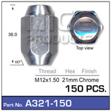 Chrome Nut A321-Pack Of 150- Nice Products | Universal Auto Spares