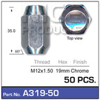 Chrome Nut A319-Pack Of 50- Nice Products | Universal Auto Spares