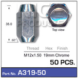 Chrome Nut A319-Pack Of 50- Nice Products | Universal Auto Spares