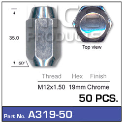Chrome Nut A319-Pack Of 50- Nice Products | Universal Auto Spares