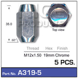 Chrome Nut A319-Pack Of 5 - Nice Products | Universal Auto Spares
