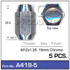 Chrome Nut A419-Pack Of 5 - Nice Products | Universal Auto Spares