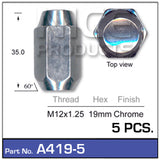 Chrome Nut A419-Pack Of 5 - Nice Products | Universal Auto Spares