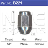 Chrome Nut Close Ended Tapered B221 - Nice Products | Universal Auto Spares
