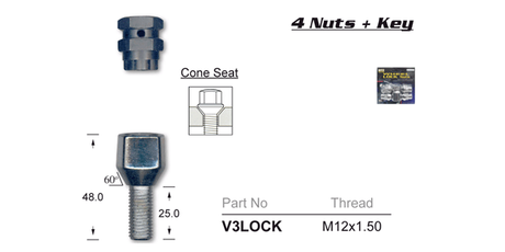 Lock Nuts (set of 4) V3LOCK - Nice Products | Universal Auto Spares