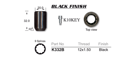 Nut Black Thread 12 x 1.5 K332B - Nice Products | Universal Auto Spares