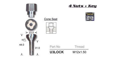 Lock Nuts (set of 4) U3LOCK - Nice Products | Universal Auto Spares