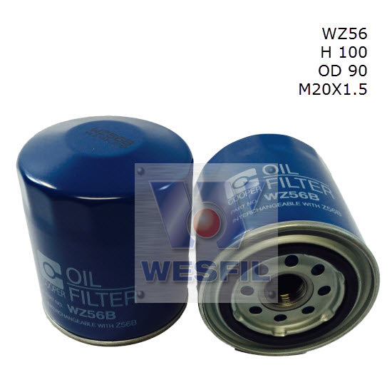 Oil Filter Z56 Multiple Applications Asia/Chev/Ford/Holden/Mazda/Mitsubishi/Renault WZ56 - Cooper