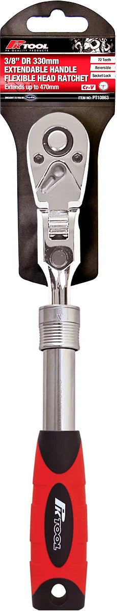 3/8” DR 260mm Flexible Head Extendable Handle CR-V Ratchet - PKTool | Universal Auto Spares