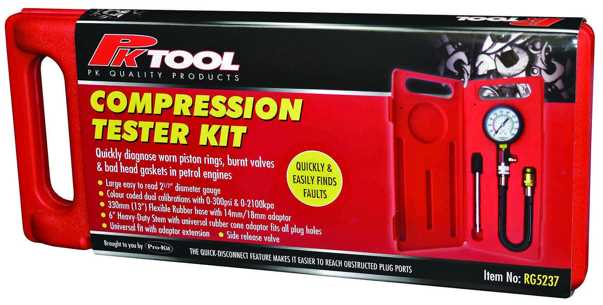 3 Piece Petrol Engine Compression Tester Kit 300PSI Gauge - PKTool | Universal Auto Spares