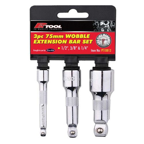 3 Pieces 1/4" , 3/8" & 1/2" DR 75mm CR-V Wobble Extension Bar Set - PKTool | Universal Auto Spares