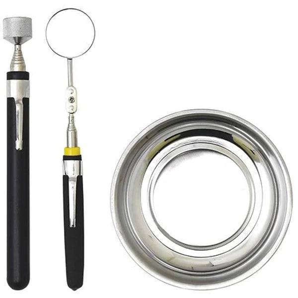 3 Pieces Magnetic Tray, Telescopic Magnetic Pick Up Tool & Inspection Mirror Set - PKTool | Universal Auto Spares