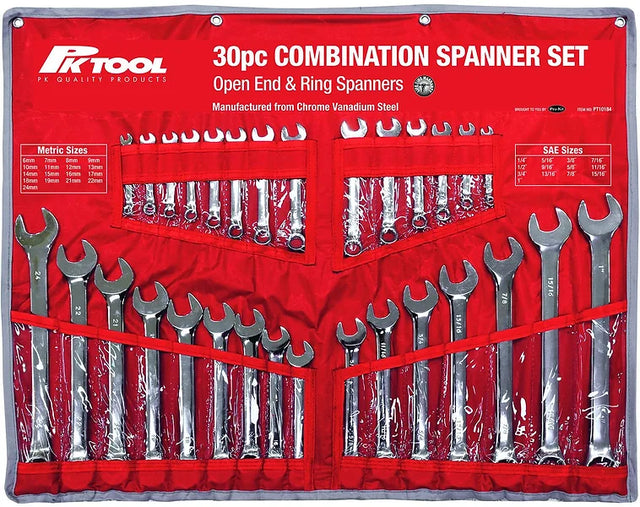 30 Pieces Metric & SAE CR-V Combination Spanner Set - PKTool | Universal Auto Spares