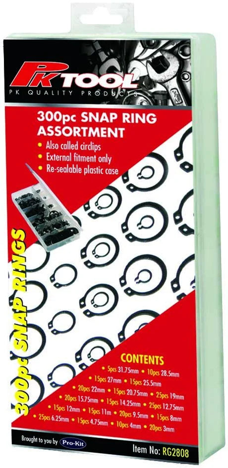 300 Piece Retaining & Snap Rings Assortment- PKTool | Universal Auto Spares