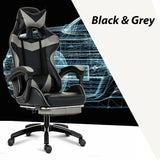 Gaming Chair Office Chair Computer Executive Chair Seating Footrest Racer [Colour: BLACK+GREY] 30142_BLACK-GREY - Machter