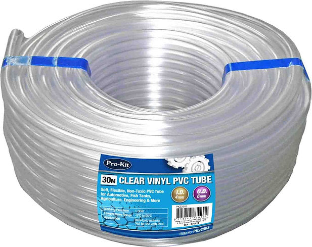 30m Clear Vinyl PVC Tube 6mm x 30mtr ID 4mm - Pro-Kit | Universal Auto Spares