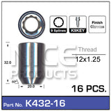 Lock Nuts 16+Key K432-16 - Nice Products | Universal Auto Spares