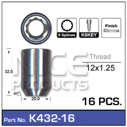 Lock Nuts 16+Key K432-16 - Nice Products | Universal Auto Spares