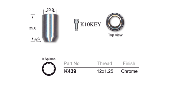 Chrome Nut Thread 12 x 1.25 Tapered K439 - Nice Products | Universal Auto Spares