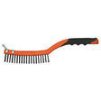 35cm (14”) 3 Row Steel Wire Brush With Scraper With Soft Ergo Grip - PKTool | Universal Auto Spares