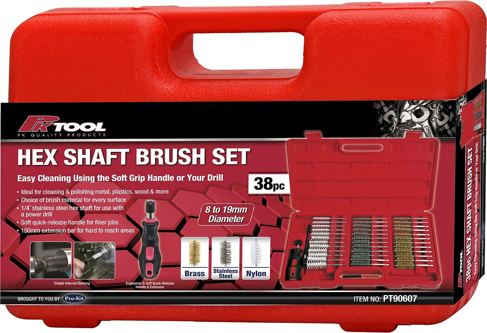38 Piece Hex Shaft Brush Set - PKTools | Universal Auto Spares