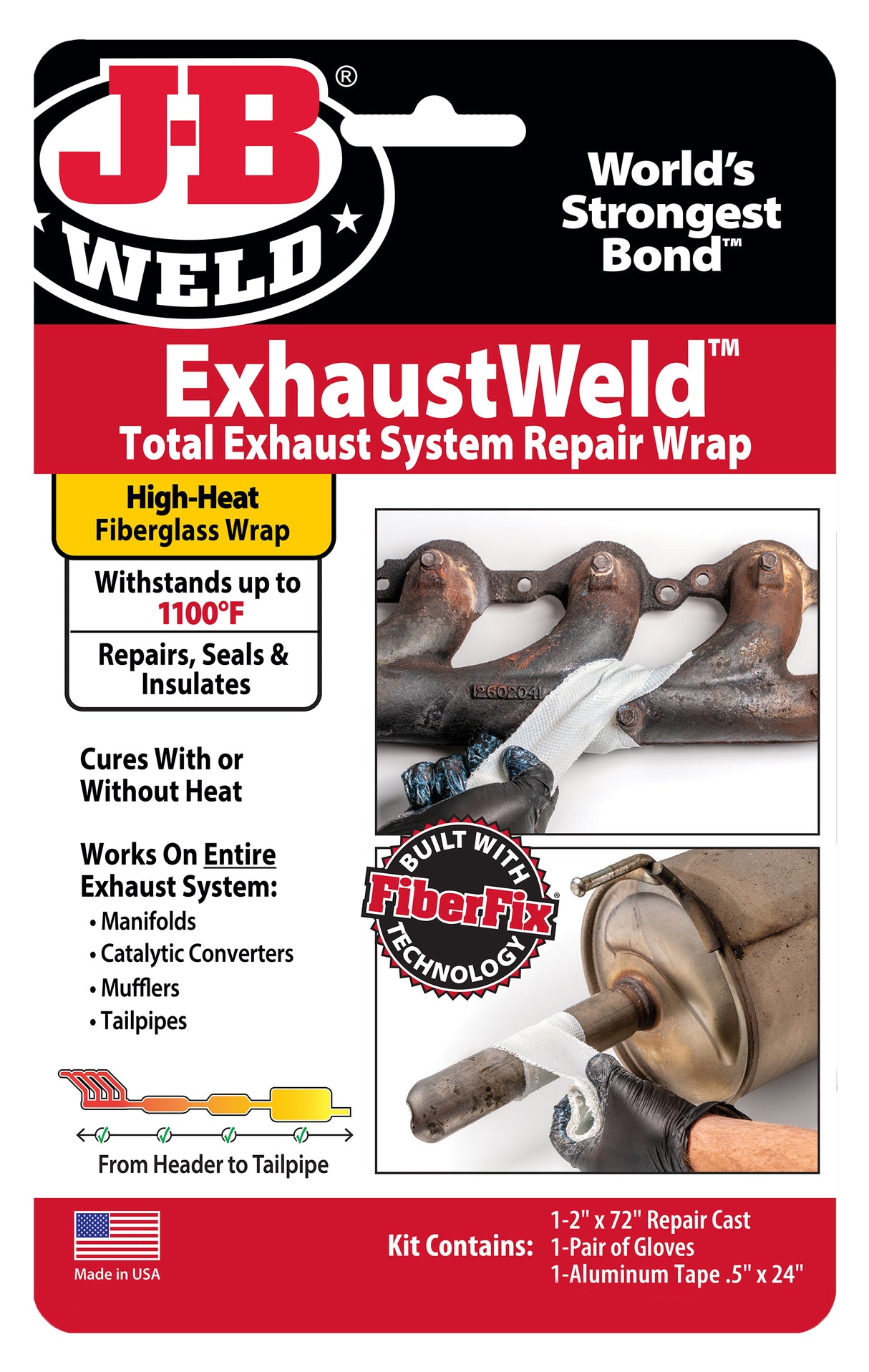 Exhaust Weld Fiberglass Wrap Total Exhaust Repair High Strength 5cm * 182cm - J-B Weld