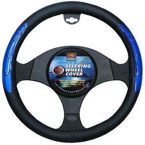 Steering Wheel Cover 38cm Black With Blue Stamped Raised Pattern - PC Procovers