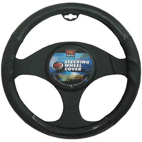 Steering Wheel Cover 38cm Leather Feel, Raised Grip & Carbon Inserts Black - PC Procovers