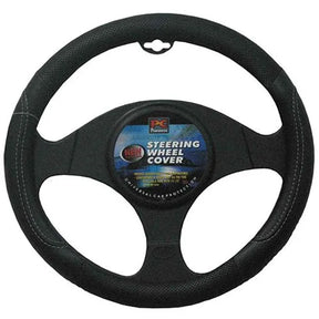 Steering Wheel Cover 38cm Leather Feel Raised Stitching Black - PC Procovers