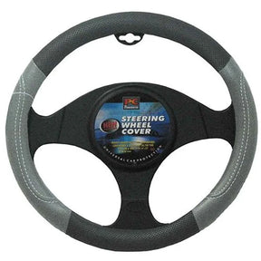 Steering Wheel Cover 38cm Leather Feel Raised Stitching Grey - PC Procovers