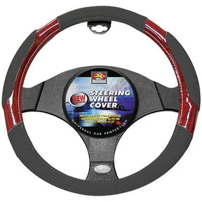 Steering Wheel Cover 38cm Perforated Soft Leather Feel With Dark Wood Grain Dark Grey - PC Procovers