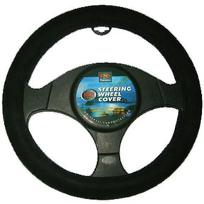 Steering Wheel Cover 38cm Smooth Leather Feel Black - PC Procovers