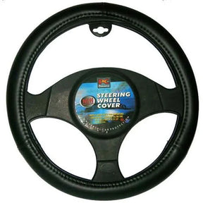 Steering Wheel Cover 38cm Smooth Leather Look Black - PC Procovers