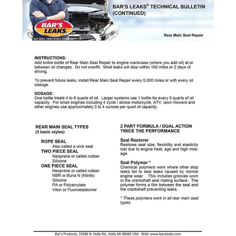 Leaks Rear Main Seal Repair 500ml - Bar's Leaks