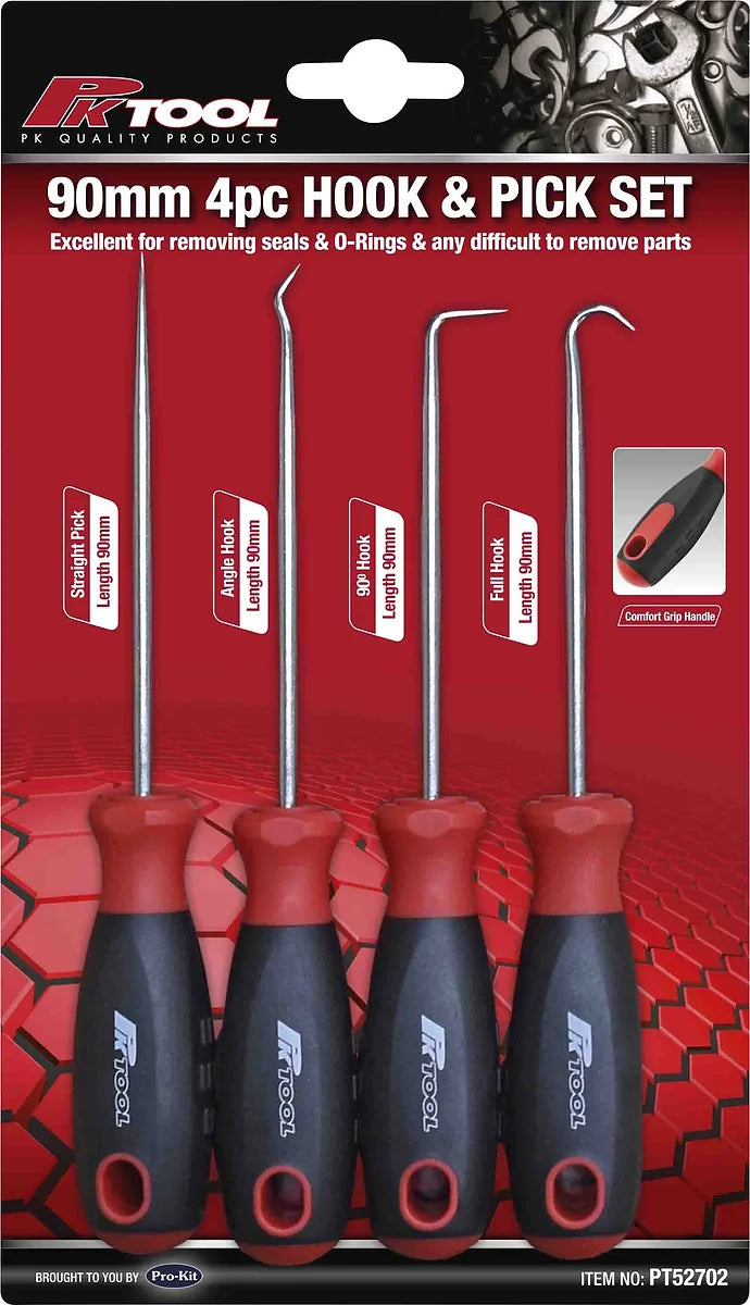 4 Pieces Hook & Pick Set 190mm Removing Seals & O-Rings - PKTool | Universal Auto Spares