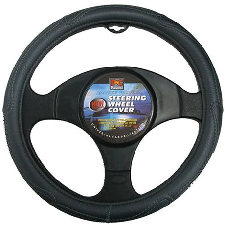 40cm Rough Leather Look Steering Wheel Cover Black/Grey - PC Procovers | Universal Auto Spares