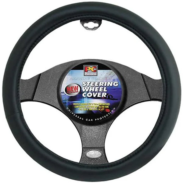 40cm Smooth Leather Look Steering Wheel Cover Black - PC Procovers | Universal Auto Spares