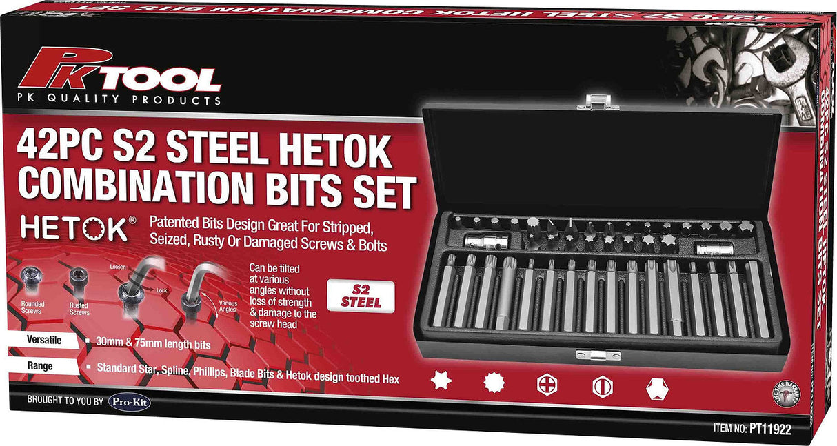 42 Piece S2 Steel HETOK Combination Bits Set - PKTool | Universal Auto Spares