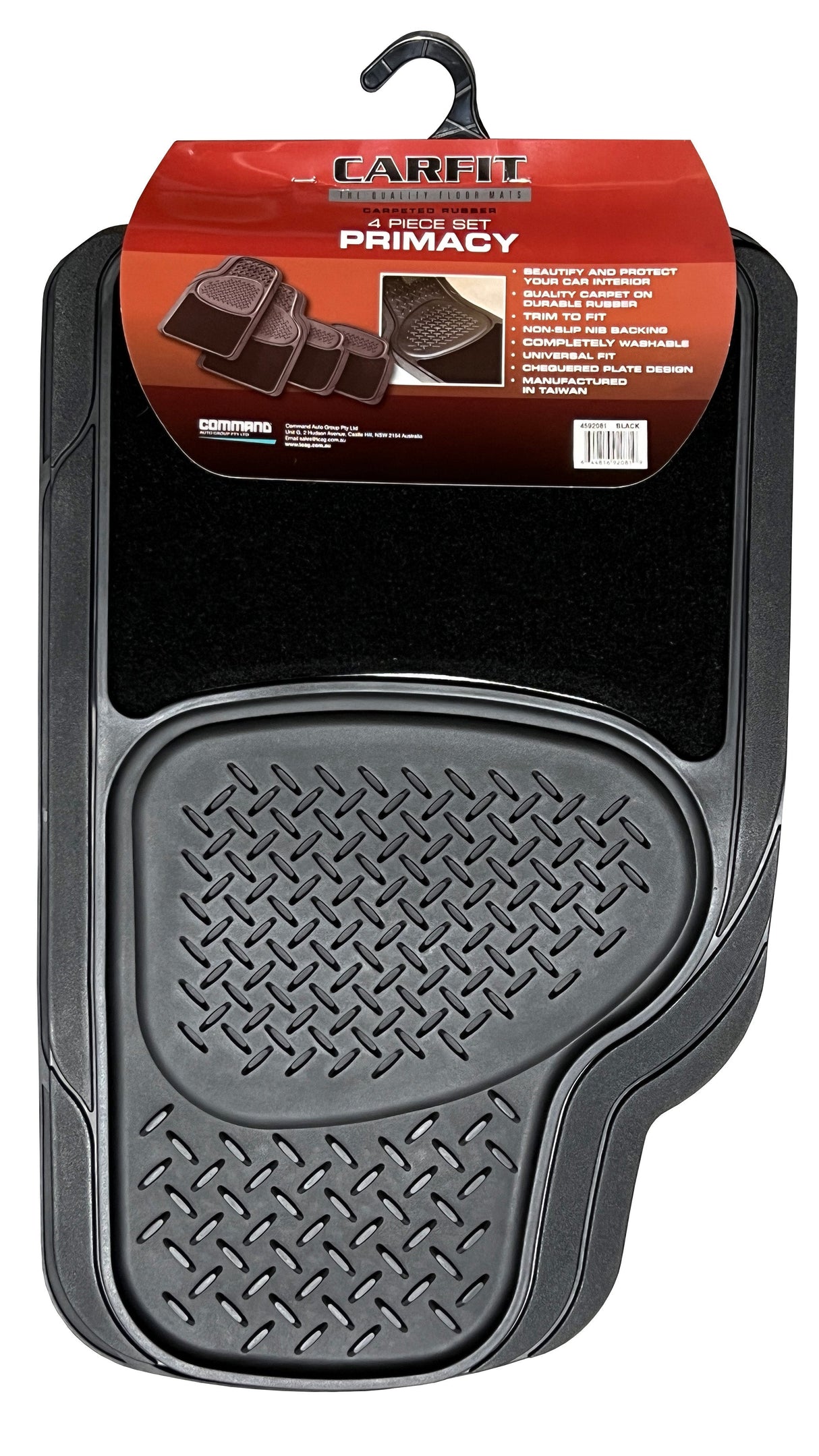 PRIMACY BLACK 4 PIECE SET CARPET/RUBBER - Carfit Mats