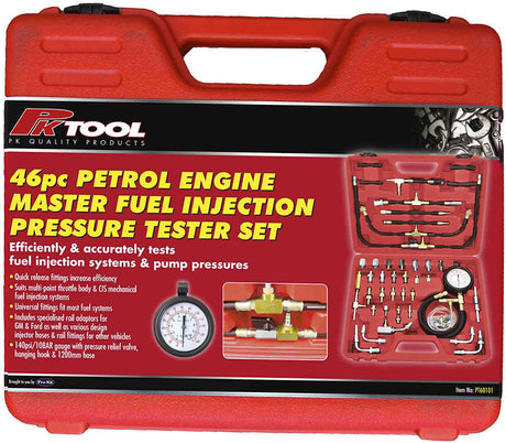 46 Piece Master Kit Petrol Engine Fuel Injection Pressure Tester Set - PKTool | Universal Auto Spares