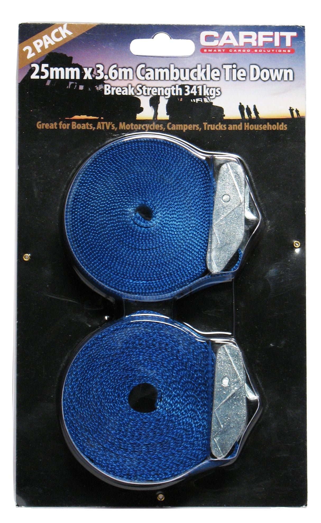 HEAVY DUTY CINCH STRAP - 25MM X 3.6M - SET OF 2 - Carfit Cargo