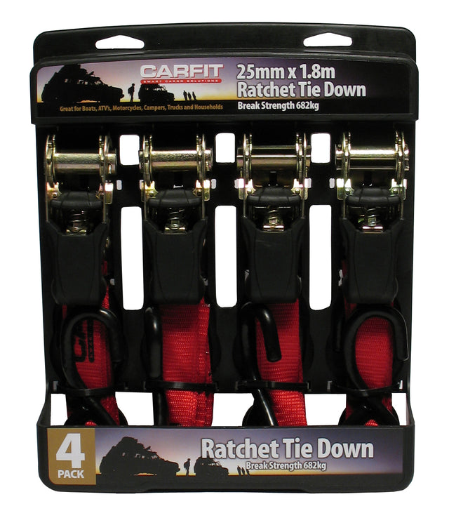 RATCHET STRAP - 25MM X 1.8M - SET OF 4 - Carfit Cargo