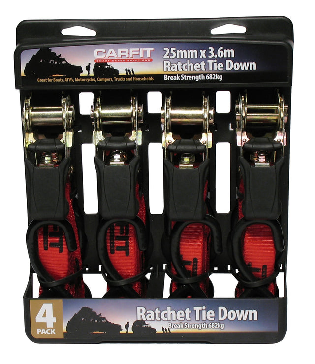 RATCHET STRAP - 25MM X 3.6M - SET OF 4 - Carfit Cargo