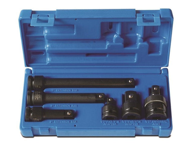 6 Piece 1/2 Drive Accessory Set Adapter & Extensions Blow-Mold Case | Universal Auto Spares