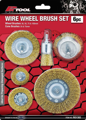 6 Piece Wire Wheel Brush Set Preparing Damaged Surfaces - PKTool
