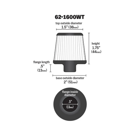 Vent Air Filter 3/8"-1/2"ID FLG X 2"OD B X 1-3/4"H X 1.5"TP KN621600WT - K&N Filters