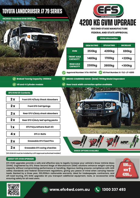 Toyota Landcruiser J7 79 series single/dual cab 09/2022+ 4200kg GVM Upgrade K-TLC-J7-GVM-4200 - EFS