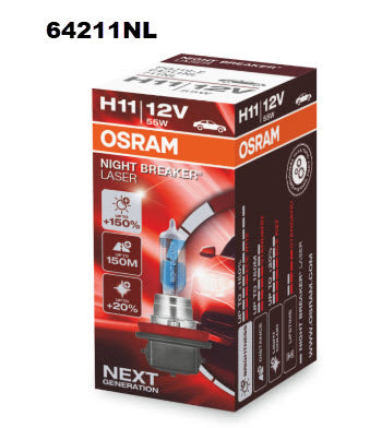Hal. H11 12V 55W PGJ19-2 Night Laser 1 = 1 Globe 64211NL - OSRAM | Universal Auto Spares