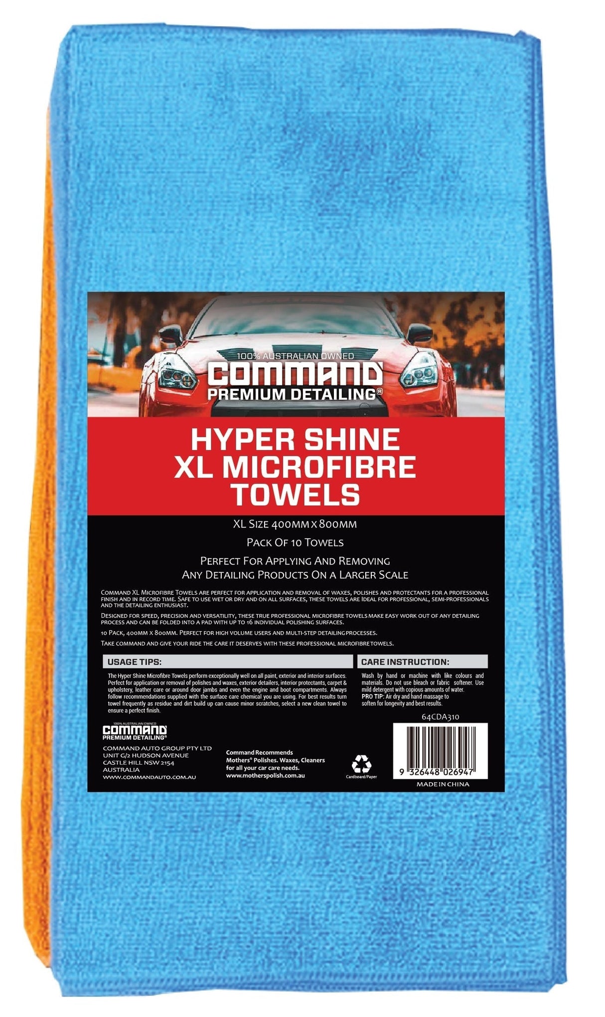 HYPER SHINE XL MICROFIBRE TOWELS - 10 PACK - Command Detailing